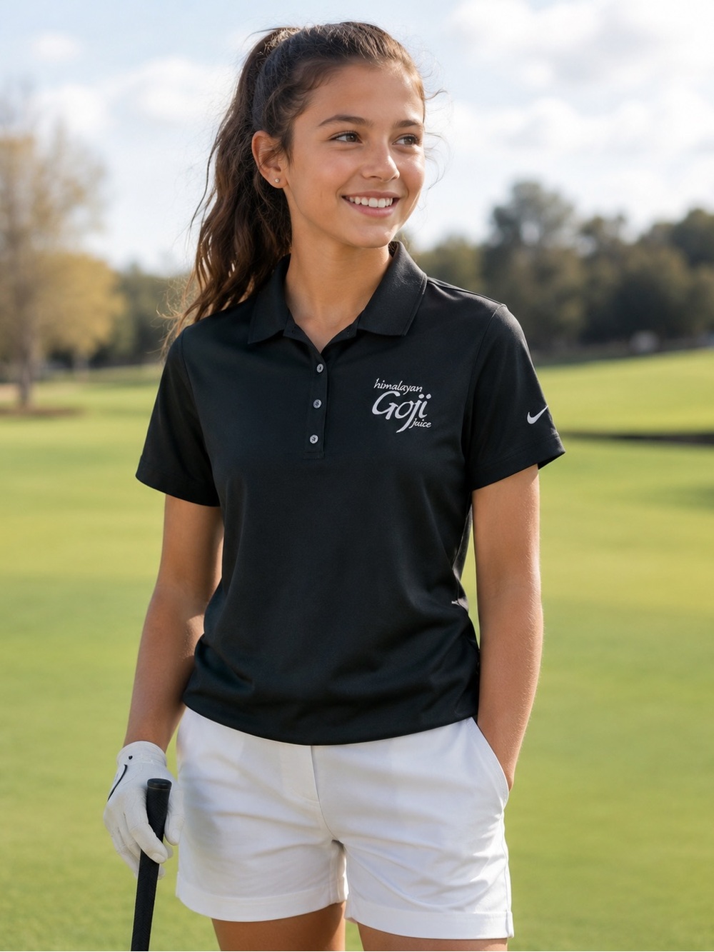 Nike Black girls L (12/14)  Golf Polo with Himalayan Goji Logo moisture wicking